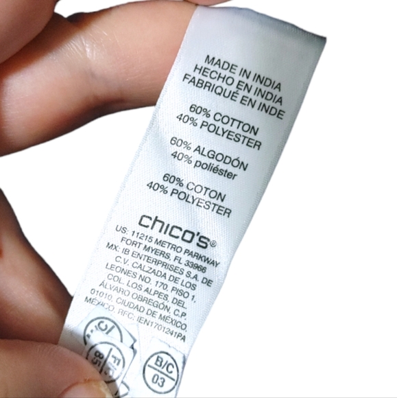 Chico's Blue Spliced Stripe High Low 3/4 Sleeve Top Women Size Extra Large XL - Picture 8 of 11